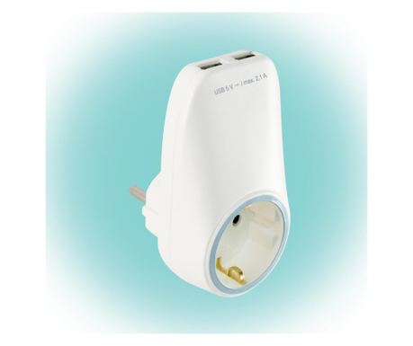 Home NV 2100 USB hálózati aljzat USB töltőaljzatokkal, 2xUSB töltőaljzat 5V/max.2,1A, földelt hálózati aljzat gyermekvédő zsaluv
