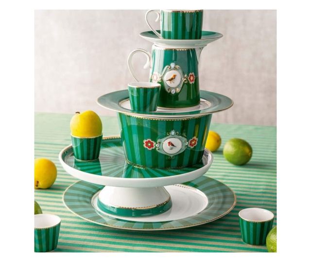 Bol din porțelan, Pip Studio, Stripes Green, 15 cm, colecția Love Birds