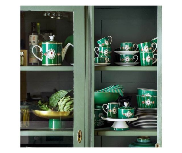 Bol din porțelan, Pip Studio, Stripes Green, 15 cm, colecția Love Birds