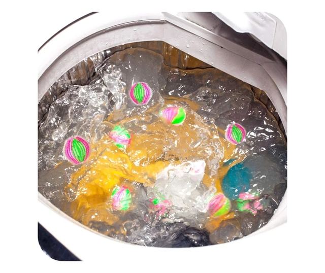 Set 6 bile cu role pentru indepartat scame masina de spalat si uscator, Gonga® Roz/Verde
