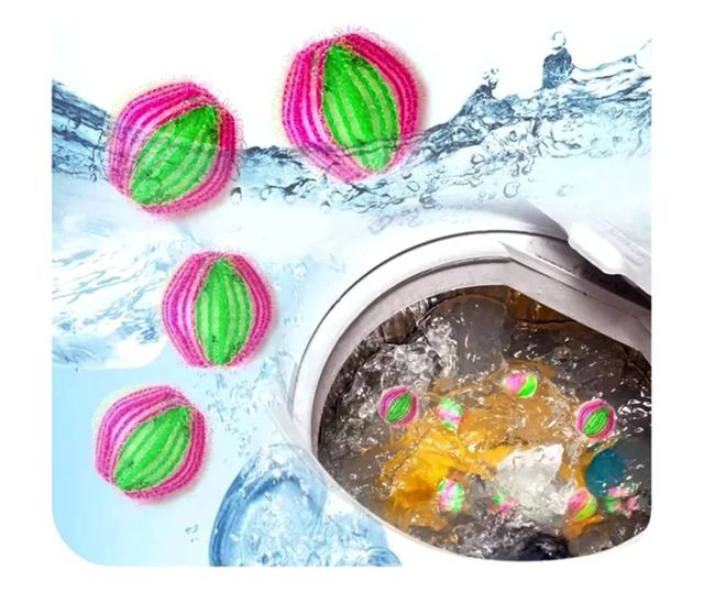 Set 6 bile cu role pentru indepartat scame masina de spalat si uscator, Gonga® Roz/Verde