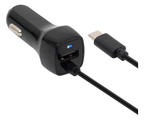 SAL SAU 24C autós USB töltő 2in1, 2 készülék, USB, USB-C, 2,4 A összesen