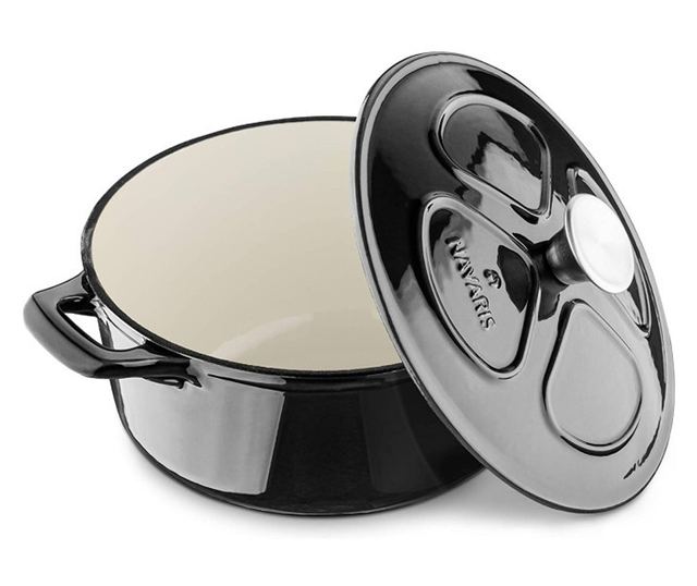 Oala antiaderenta din fonta Navaris pentru plite/cuptoare - 24 cm - 3,5 l - negru, 48777.01.01