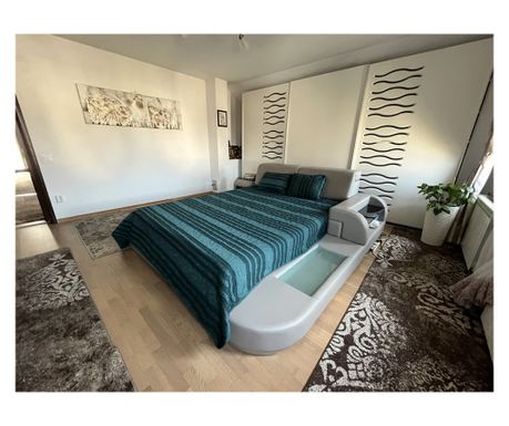 Set cuvertura pat decorativa si protectie creponata pat dublu CreponTex by Coneltex, cuvertura 200 x 240 cm, doua perne 40 x 60 
