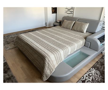 Set cuvertura pat decorativa si protectie creponata pat dublu CreponTex by Coneltex, cuvertura 200 x 240 cm, doua perne 40 x 60 