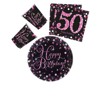Happy Birthday 50 party szett 23cm-es tányérral 32db-os (pink)