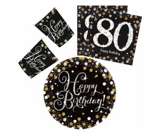 Happy Birthday 80 party szett 23cm-es tányérral 32db-os (gold)