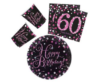 Happy Birthday 60 party szett 23cm-es tányérral 32db-os (pink)