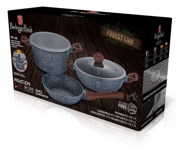 Set oale, cratite si tigai marmorate, 5 piese, din aluminiu forjat, Forest Line, Berlinger Haus, BH 7060