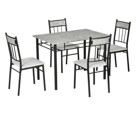 Jedilna miza + 4 stoli, MDF, kovina, siva in črna, 107x70x75,5 cm