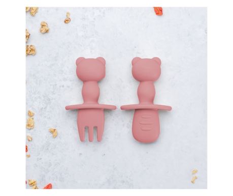 Set Tacâmuri din silicon, AppeKids, The Little Bear - Old Rose