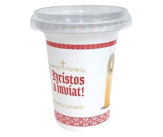 Set 100 buc Pahare de Pasti, Hristos a Inviat, din plastic, cu capac, 330 ml