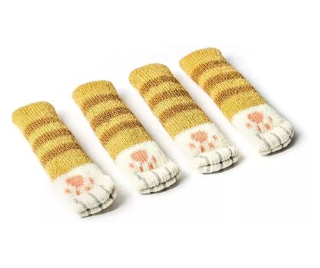 Set 4 buc, husa protectie picior scaun, model labuta pisicuta, Gonga® Galben