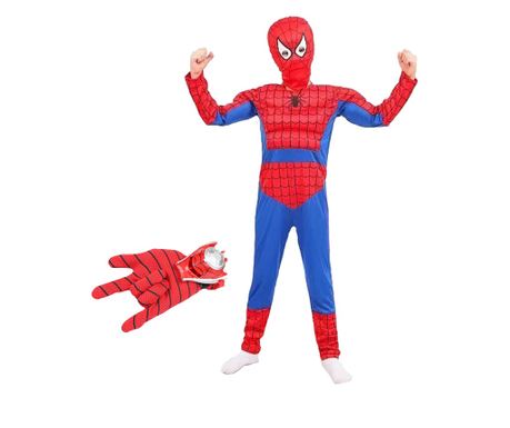 Komplet kostumov IdeallStore® Ultimate Spiderman za otroke, 100% poliester, 120-130 cm, rdeč in rokavica z diski