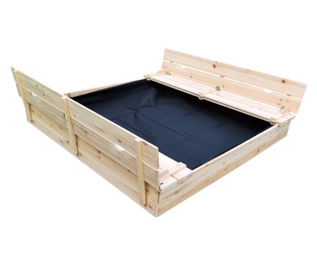 Nagy Gyermek Homokozó Padokkal és Összecsukható Fedéllel GINGER HOME 157x157x21cm, Fa
