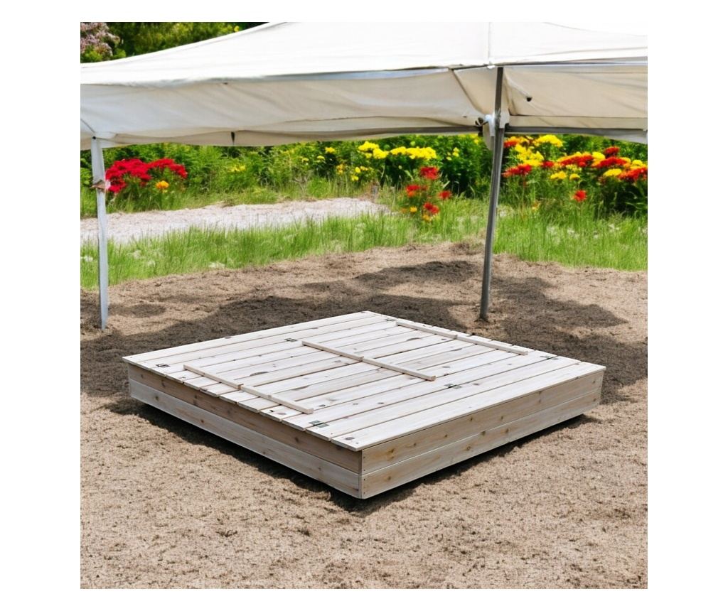 Velké dětské pískoviště s lavičkami a skládacím víkem GINGER HOME 157x157x21cm, dřevěné - 4