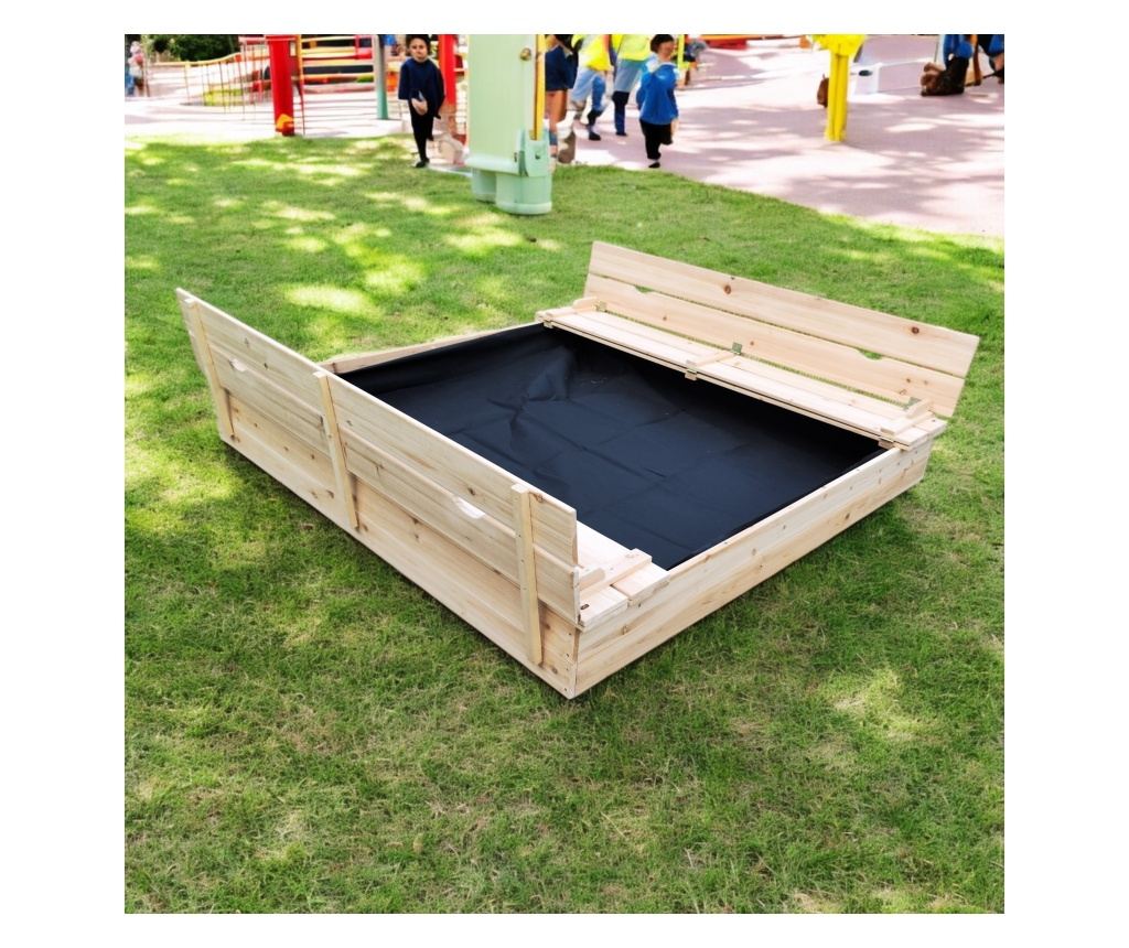 Velké dětské pískoviště s lavičkami a skládacím víkem GINGER HOME 157x157x21cm, dřevěné - 6