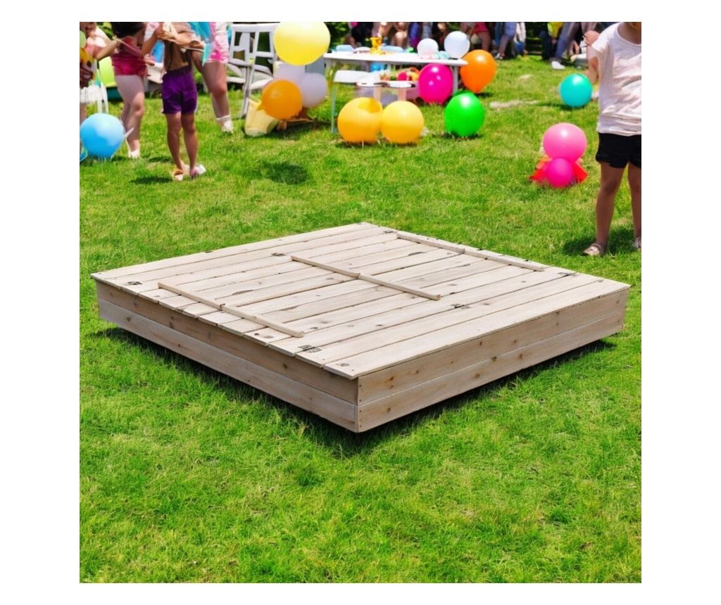 Velké dětské pískoviště s lavičkami a skládacím víkem GINGER HOME 157x157x21cm, dřevěné - 7