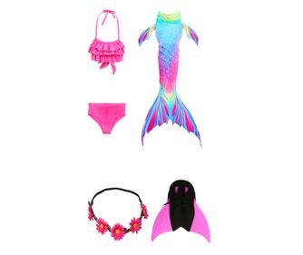 Σετ 5 τεμαχίων Ariel Mermaid Costume THK®, περιλαμβάνει τοπ, σλιπ, ουρά γοργόνας, κορώνα λουλουδιών και κολυμβητή για στερέωση τ