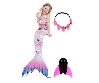 Σετ 5 τεμαχίων Ariel Mermaid Costume THK®, περιλαμβάνει τοπ, σλιπ, ουρά γοργόνας, κορώνα λουλουδιών και κολυμβητή για στερέωση τ