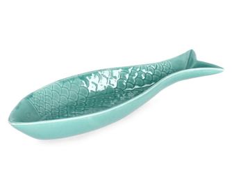 Set 4 modrih porcelanastih pladnjev Fish 28x9.2x3.3 cm