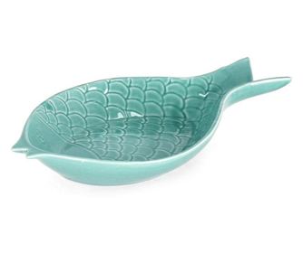 Set 6 modrih porcelanastih pladnjev Fish 24x14x3,5 cm