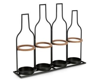 Podpora za 4 steklenice vina črno jeklo MDF rjava Isaac 56x13x48,5 cm
