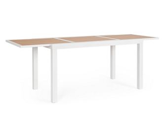 Kihúzható asztal, fehér és barna alumínium Hilija 140/210x77x75 cm