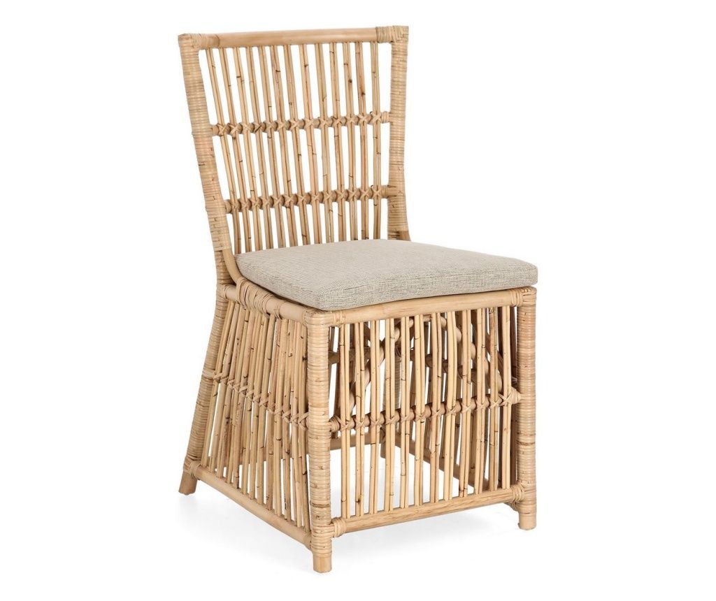 Natural Rattan Chair with Beige Cushion Elvas 58x59x92 cm