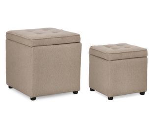 Sada 2 taburetů z buklé látky v taupe barvě - Derrick 35x35x35 cm; 45x45x45 cm