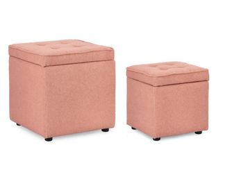 Set 2 taburetů Derrick, pudrově růžová, 35x35x35 cm; 45x45x45 cm