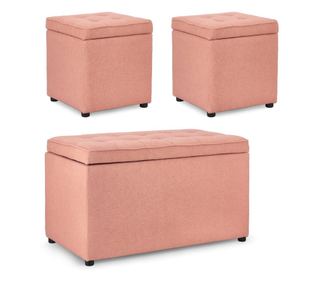 Sestava lavice a 2 stoliček Derrick v pudrově růžové barvě - 40x40x40 cm; 89x48x51 cm