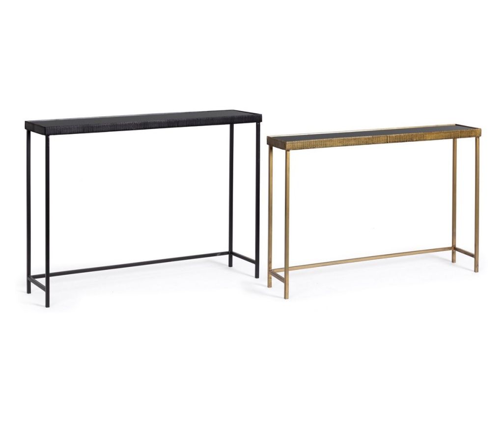 2 db fekete-arany fém és üveg konzolasztal szett - Yamir