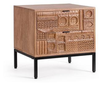 Kindia mangófa és acél éjjeliszekrény 50x42x50 cm