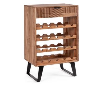 Fekete acél és barna fa bortartó állvány 60x40x95 cm