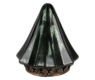 Zöld üveg és barna fém karácsonyi dekoráció LED-del 14x16 cm