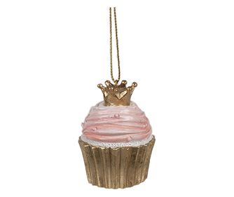 Σετ 2 Χριστουγεννιάτικα Στολίδια Cupcake για Δέντρο, Πολυρητίνη, Ροζ και Χρυσό, 4x6 εκ.