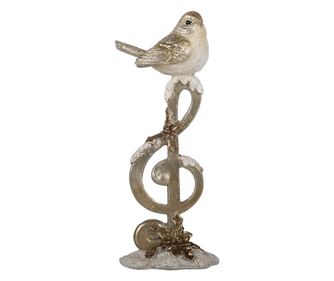 Fehér és arany műgyanta madár dekoráció 6x5x16 cm