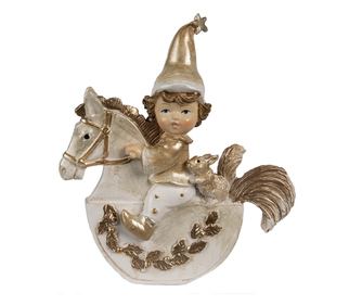 Gnom és ló figura, műgyanta, bézs és arany, 10x3x11 cm
