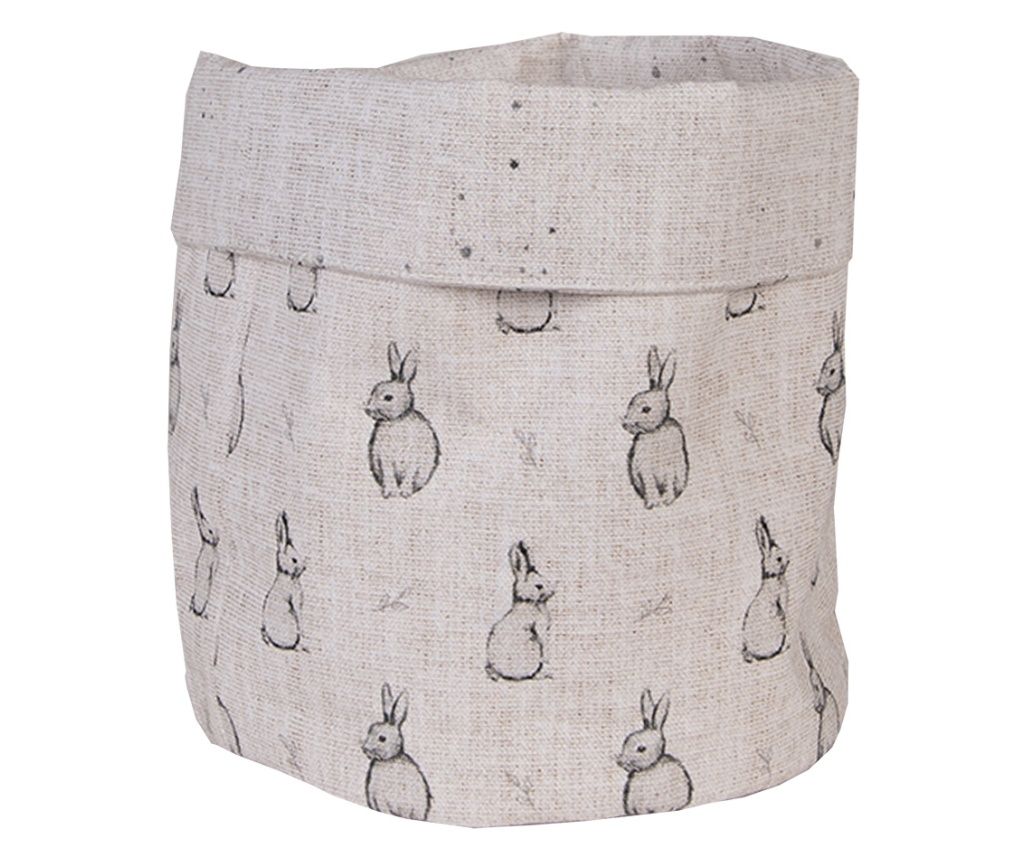 Bež i siva pamučna košara s motivom zeca 15x16 cm