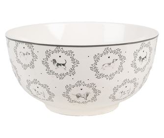 Set 2 zdjele od bijelog i sivog porculana Psići 14x7 cm, 500 ml