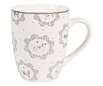 4 darabos fehér és fekete porcelán bögre szett kutyus mintával, 325 ml