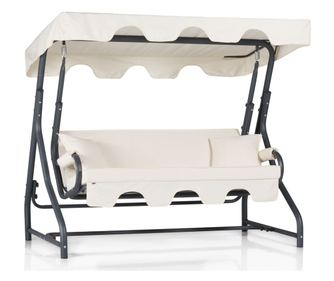 Canapea de grădină pentru leagăn, culoare verde închis alb, Ruta 3 Locuri Grădină Balcon Terasă Leagăn - 19