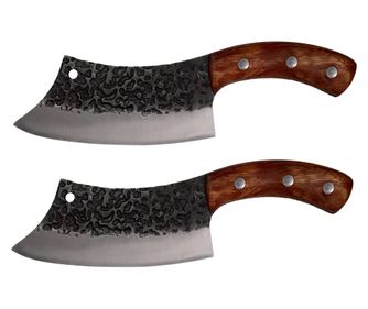 Set dveh mesarskih nožev IdeallStore, ročno delo, Destiny Cooking, 26 cm, lesen ročaj, usnjena nožnica