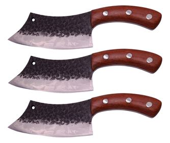 Komplet treh mesarskih nožev IdeallStore, ročno delo, Destiny Cooking, 26 cm, lesen ročaj, usnjena nožnica