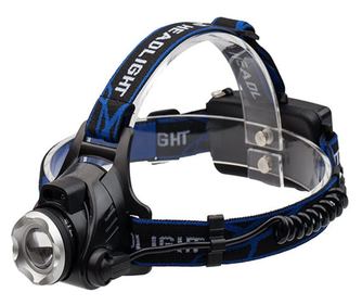 Čelna svetilka IdeallStore®, Hiking Master, zoom, zamenljiva svetilnost, aluminij, modra
