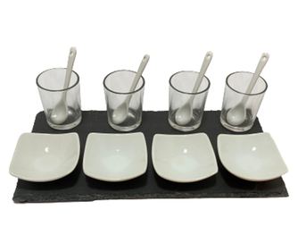 Квадратен сервизен комплект Excellent Houseware, плоча/порцелан, 30x15cm, черно/бяло
