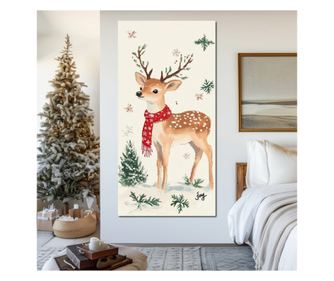 Tablou Canvas Premium LuxCanva® D1049, Povestea Renului cu Fular Rosu - 50 X 100