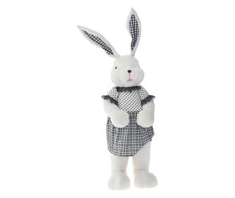 Decoratiune Pasti iepuras fetita, alba cu negru, material textil, inaltime 110 cm