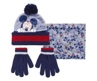 Gyermek szett, sapkával, kesztyűvel, gallérral és ajándékdobozzal, Mickey karakter, Cerda